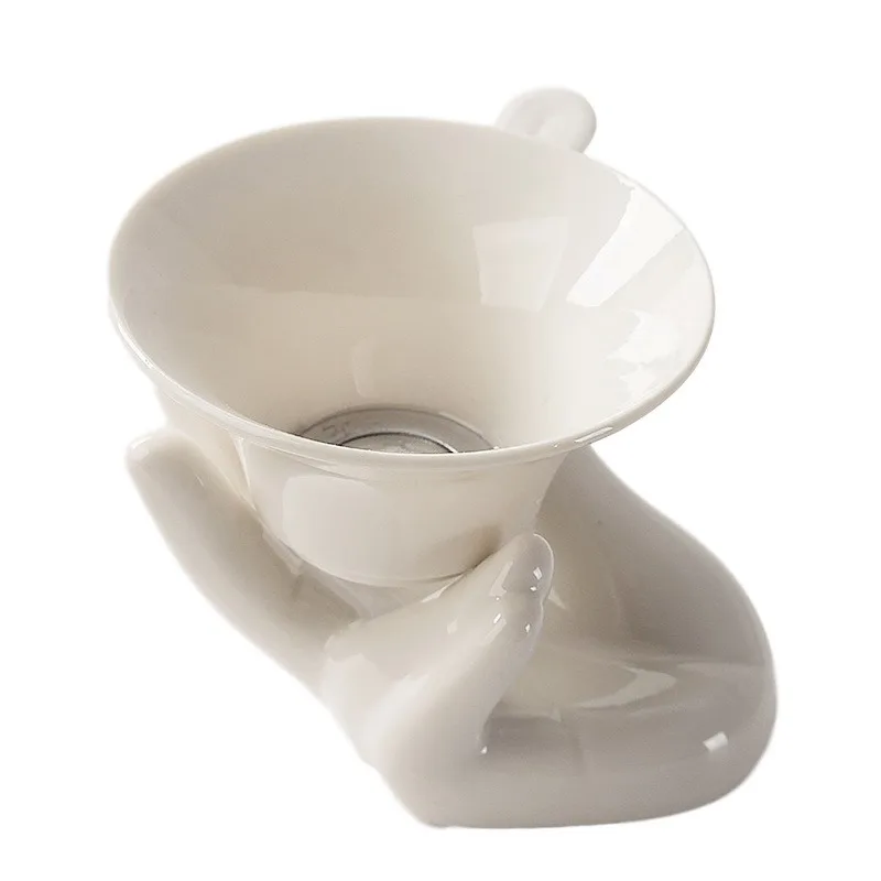 Dehua White Ceramic Jade Hand Buddha Tea Strainer Set – Creative Kung Fu Tea Filter Accessory for Loose Leaf Tea
