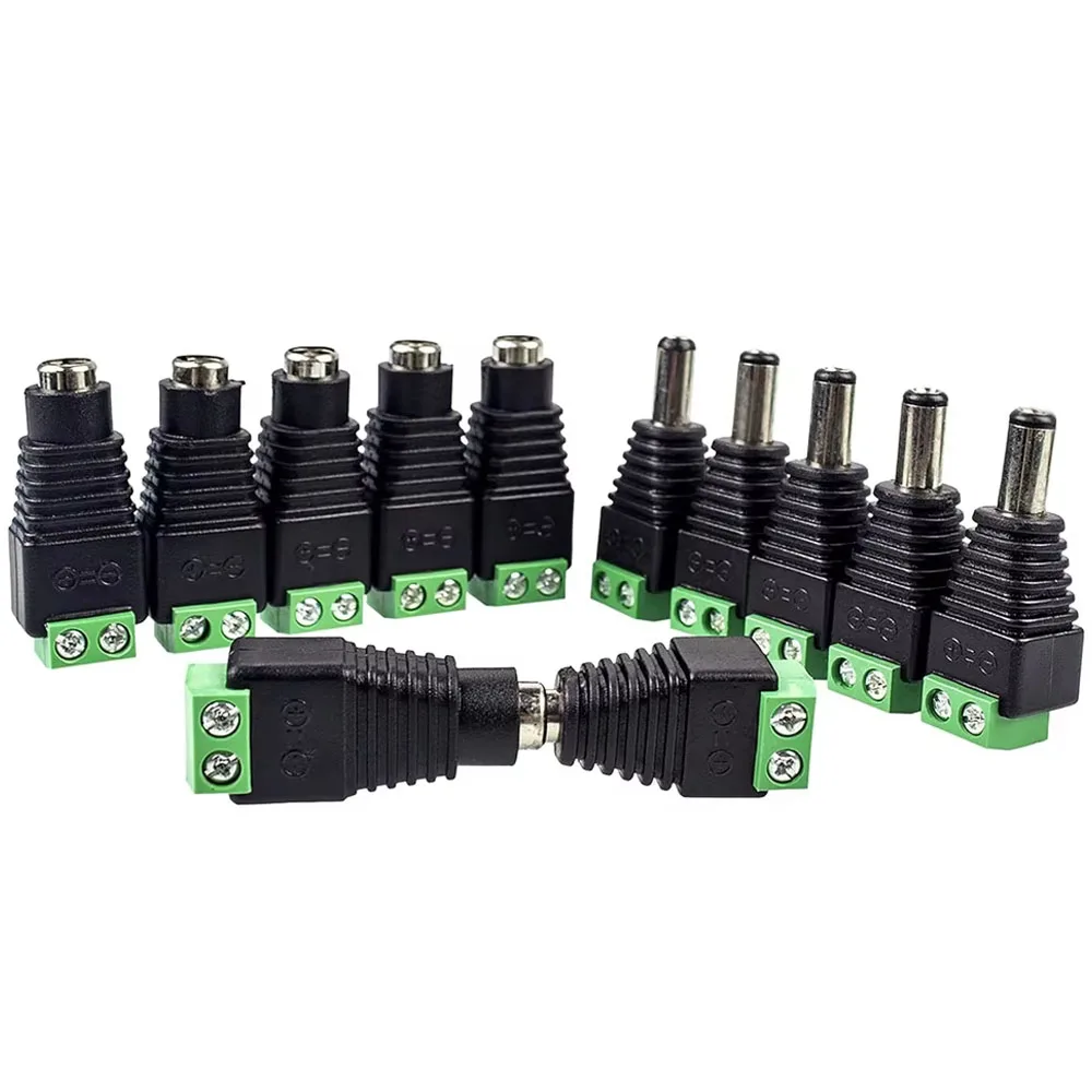 5 paar mannelijke en vrouwelijke lasvrije DC-stekker 5,5 * 2,1 mm lasvrije DC vrouwelijke kop groene terminal monitoring stekker push-but