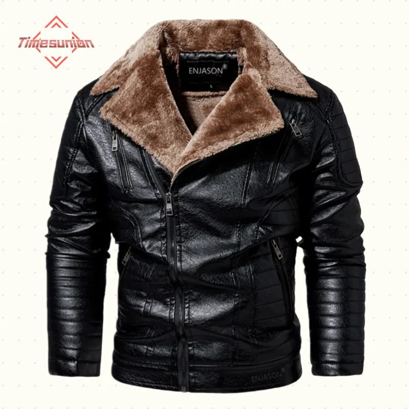 

Leather Jacket Man Winter Fleece Motorcycle PU Leather Jacket Mens Lapel Casual Windbreaker Ropa De Hombre Slim Coat 6XL