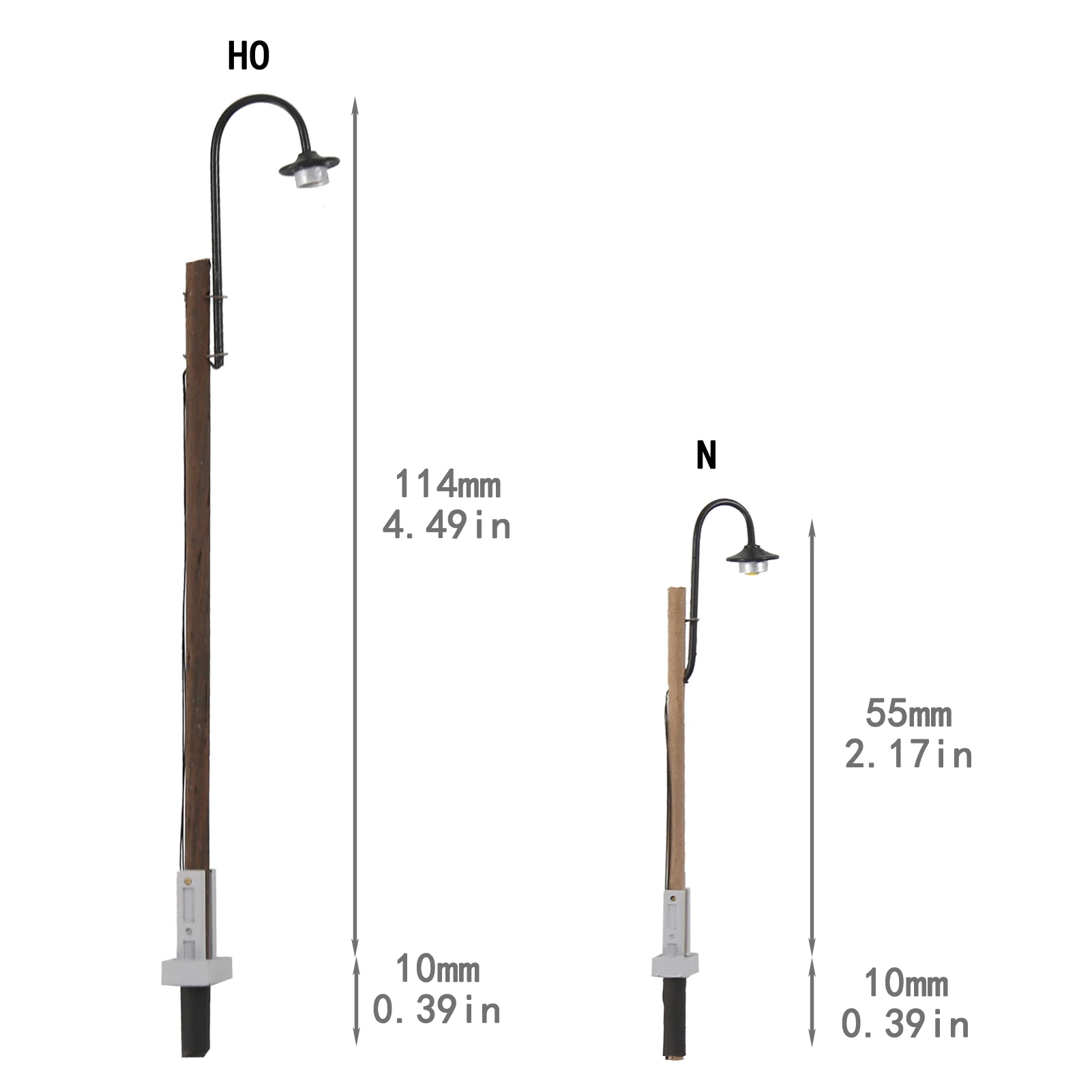 Evemodel 5 unidades Lámparas de madera LED de cuello de cisne blanco cálido a escala N HO con resistencias gratuitas LD22 para iluminación de ferromodelismo