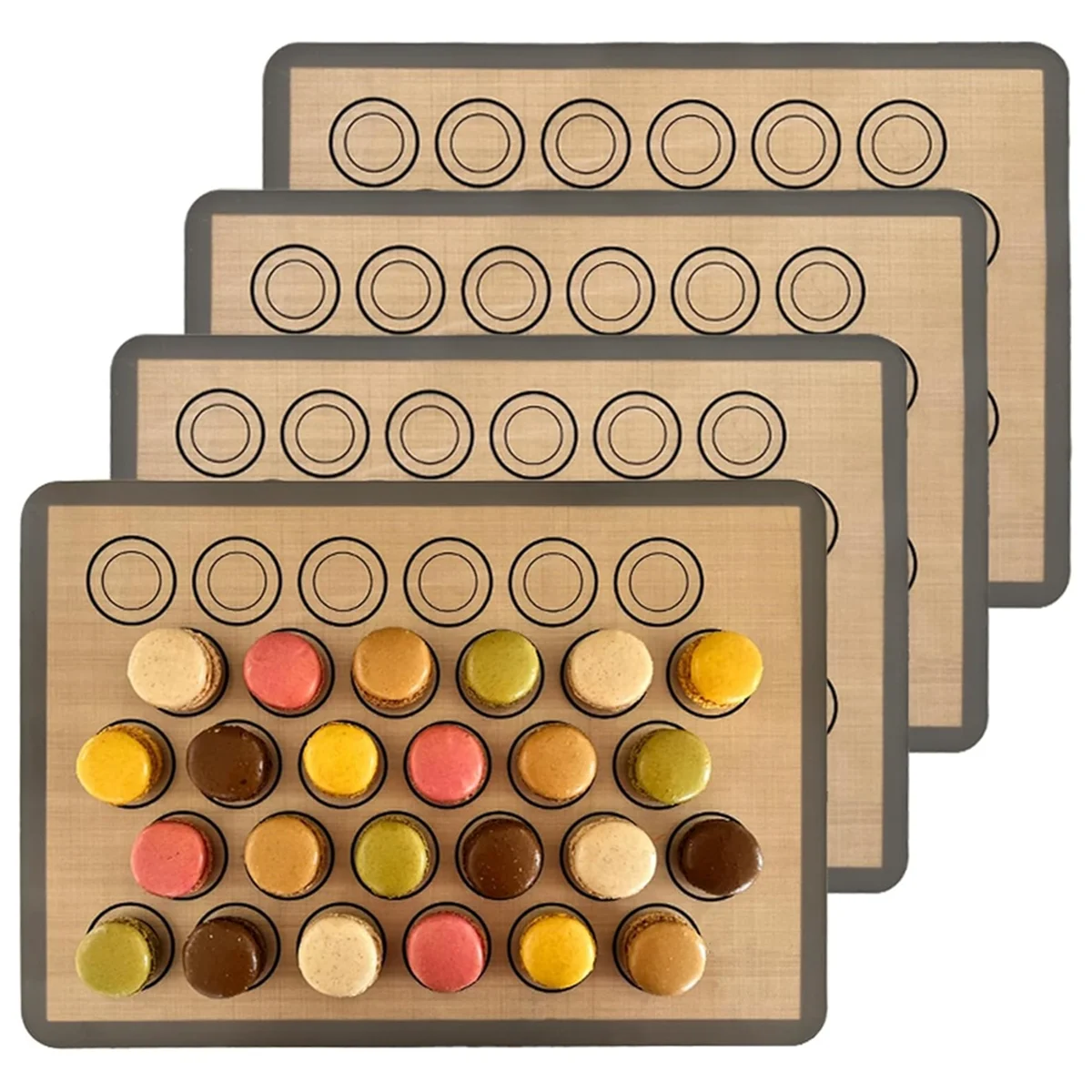 Tapetes para hornear macarrones, paquete de 4 para macarrones y cocineros perfectos, hojas para hornear macarrones de silicona con círculos guía de tamaño