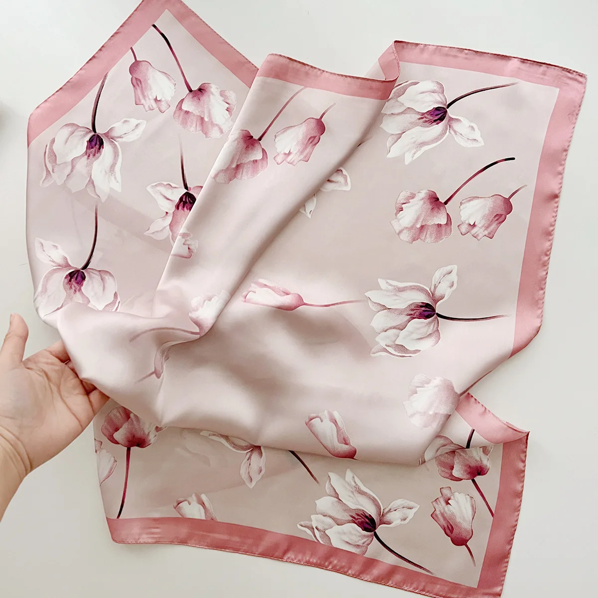 Fashion 70cm Square Bohemia Luxury Women's Silk Satin Small Scarves Flower Printed Headscarf Designer Scarf Headband Hijab image 5