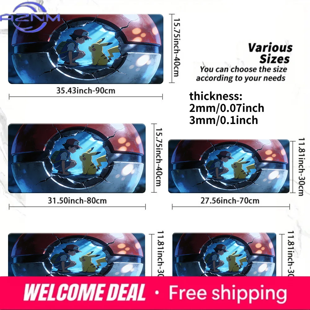 Pokemon Ash & Pikachu Cracked Pokeball Gaming Mouse Pad Non-Slip Desk Mat