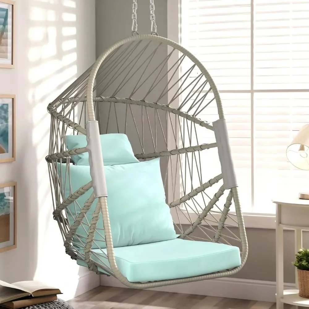 

Hanging Egg Chair Without Stand, Rattan Wicker Swing Egg Chair with Resistant Cushion, 300lbs Capacity, Hammocks