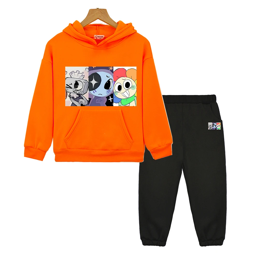 Dandys World 2pcs pullover+Pant boy girls Sports Hooded Sets anime hoodie Fleece sweatshirt Cartoon jacket kids boutique clothes