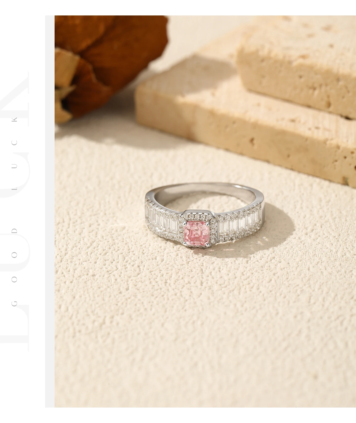 MODIAN 0.4CT Light Pink Moissanite Ring 925 Sterling Silver Luxury Asscher Cut Lab Diamond Finger Ring For Women Fine Jewelry