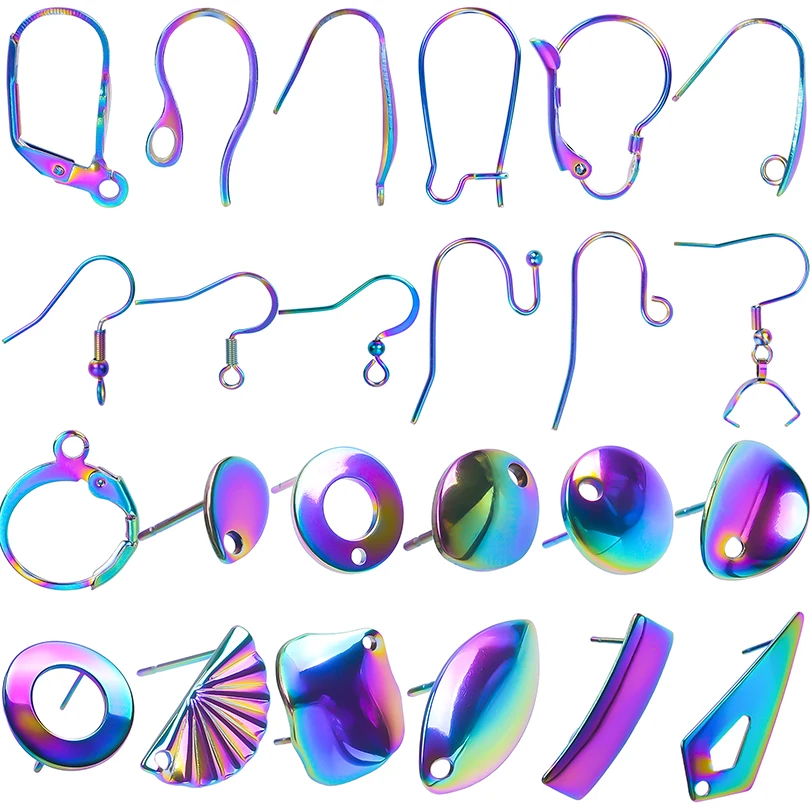 

10pcs/5pair No Fade Rainbow Color Earrings Studs Clasps Hooks Fittings DIY Jewelry Making Drop earrings Accessories Wholesale