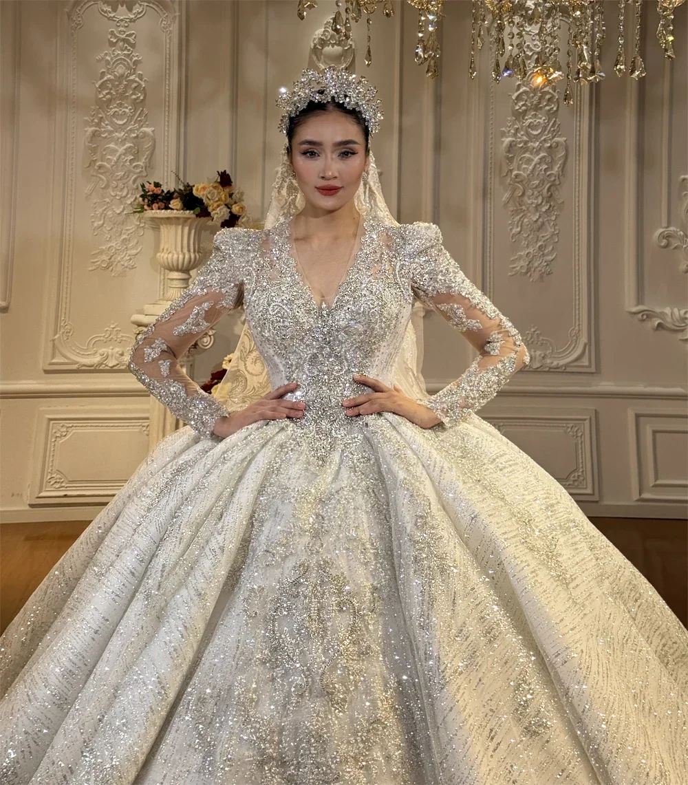 Customized Luxury Wedding Dresses Full Beading V Neck Amanda Novias Official