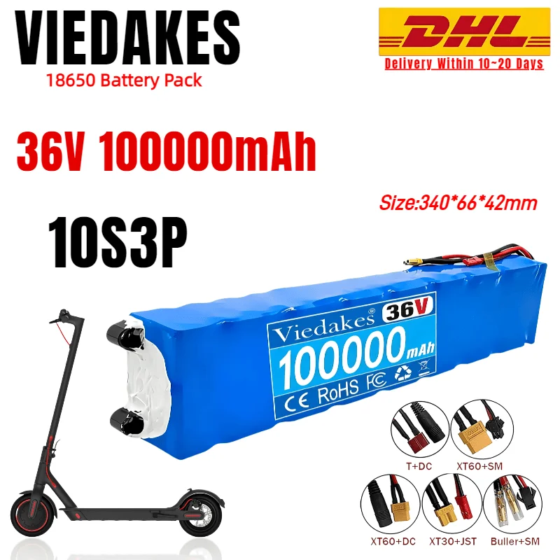 💯 防水36V電動スクーターリチウム電池 🔋 10S3P 800W パワー改造済み 36V 電動スクーターバッテリー（BMS XT60+JST付き） 🏅