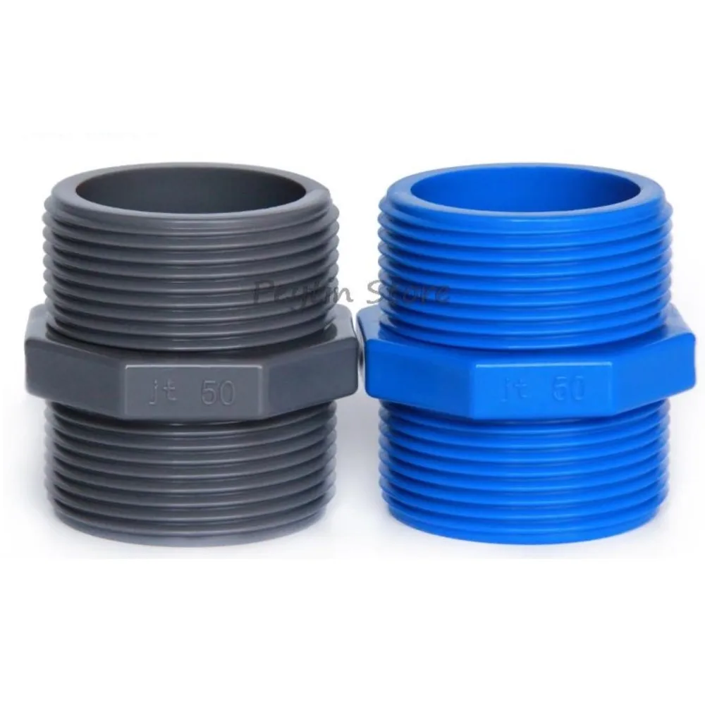 1Pc Outside Diameter 20/25/32/40/50/63mm Blue Grey PVC Double External Screw Straight Joint Pipe Fittings