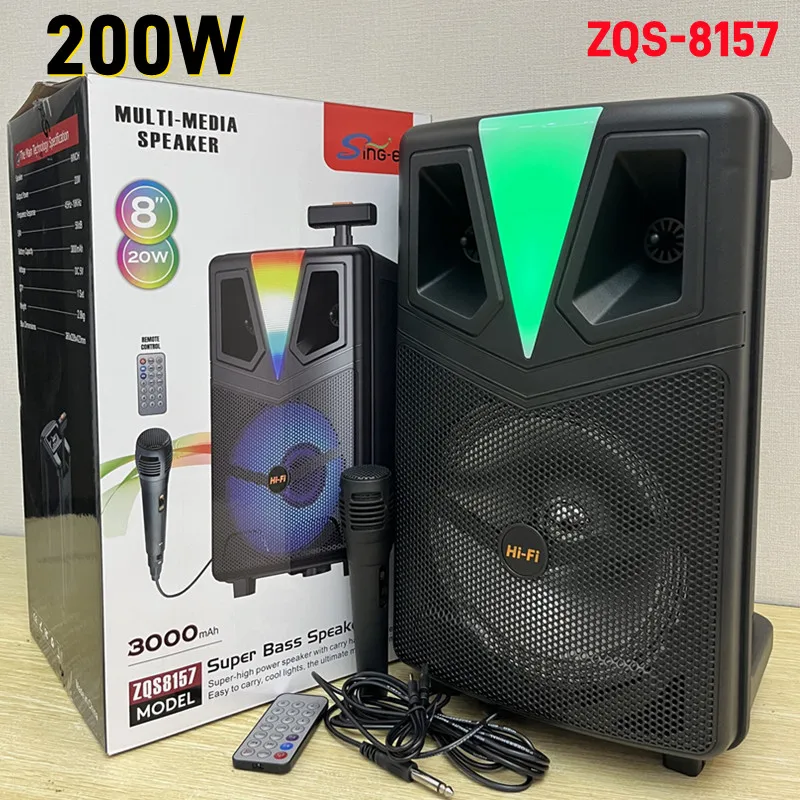 Powerful Karaoke Bluetooth Speaker 200W USB Charging Trolley Cart Wireless Outdoor Home Theater RGB Light Speaker and Microphone