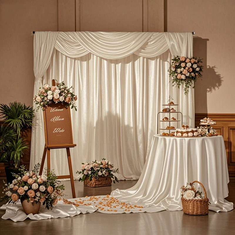 Rideaux de fond en satin pour arche de mariage, draperies pour baby shower, tissu de fond scintillant sans plis pour fête d'anniversaire, fond de scène