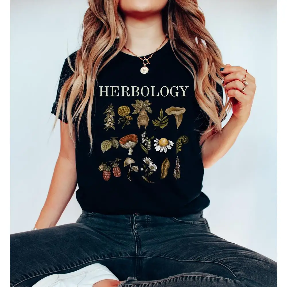 

Women Cotton T Shirt Herbology Shirt Dark Cottagecore Shirt Academia tee Literary Gift Fashion Crop Tops Funny Sweatshirt