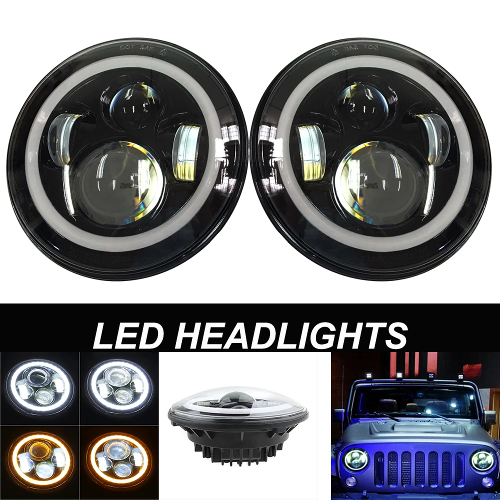 7 Inch LED Headlights with LED ring for Jeep Wrangler JK 2007-2017 LANTSUN J022