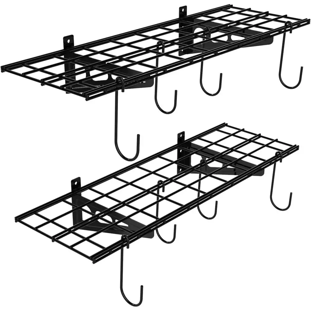 2-Pack 1x3 Garage Wall Shelving with 8 Bike Hooks, Black | Storage Rack System for Bikes and Organization