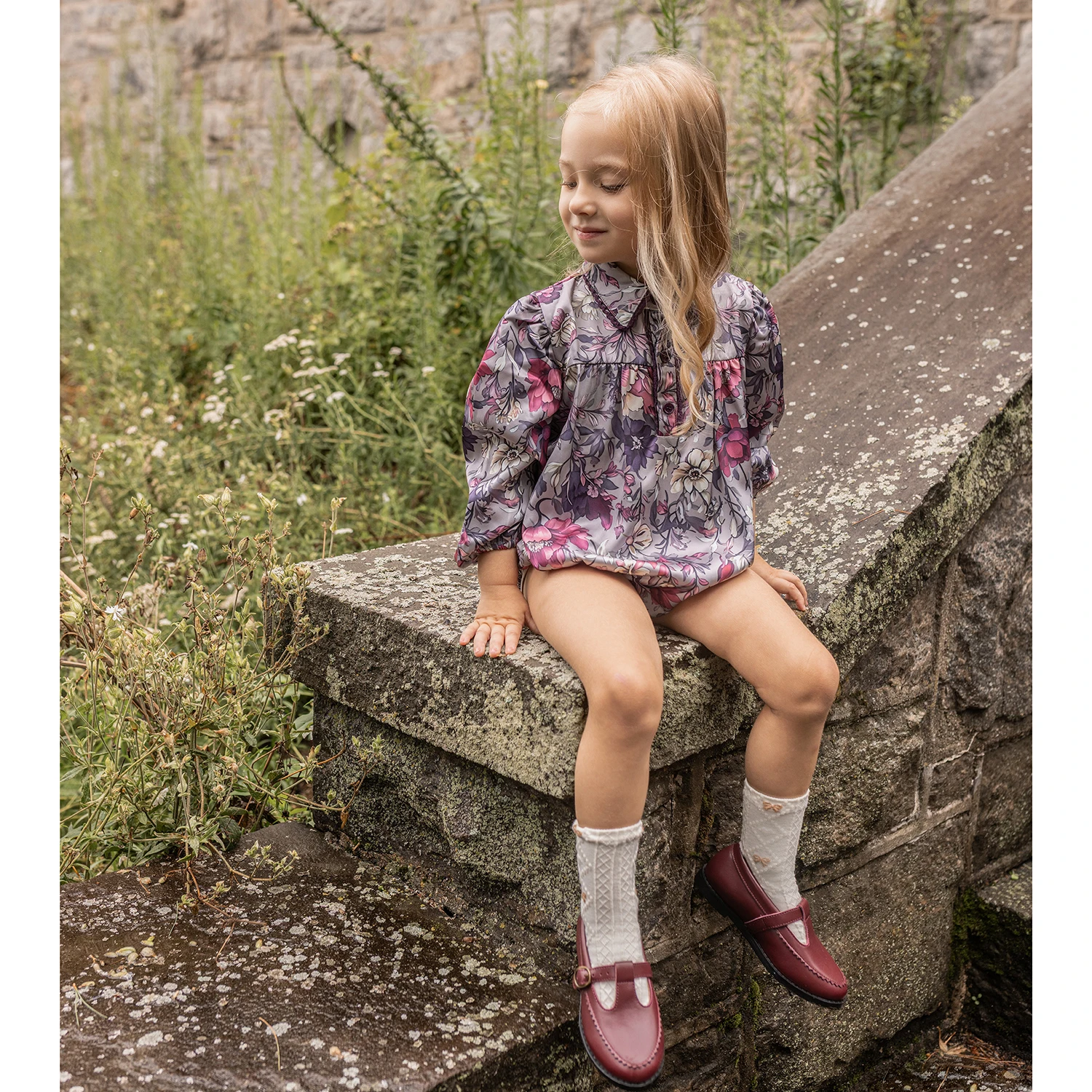 AP Purple Floral Satin Collection AW26 Girls Floral Printing Satin Dress Knitting Cardigan Cute Baby Romper