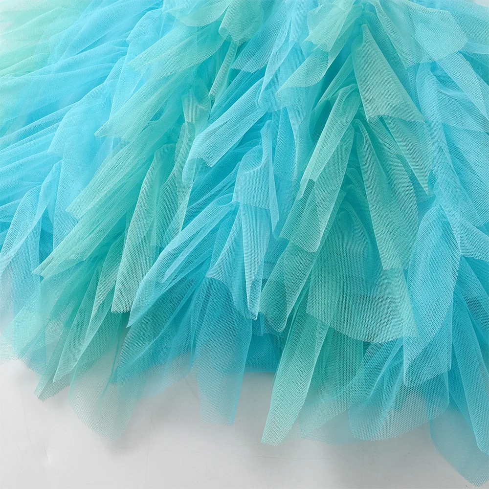 VIKITA Mädchen ärmelloses Sommerkleid mit Meerjungfrauen-Print, blau, für Kinder, mehrlagig, Prinzessin, Geburtstagsfeier, Ballkleid, elegante Tutu-Kleider – Detail 8
