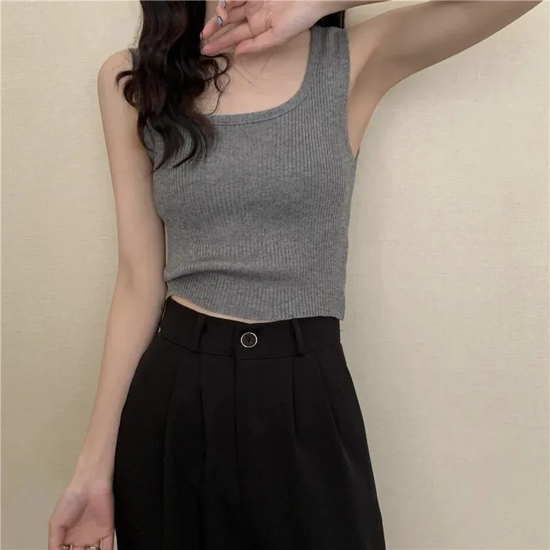 

Plus Size Women's Knitted Slim Fit Short Crop Top Vest Exposing Belly Button Outerwear Clothes for Plump MM Weight Loss