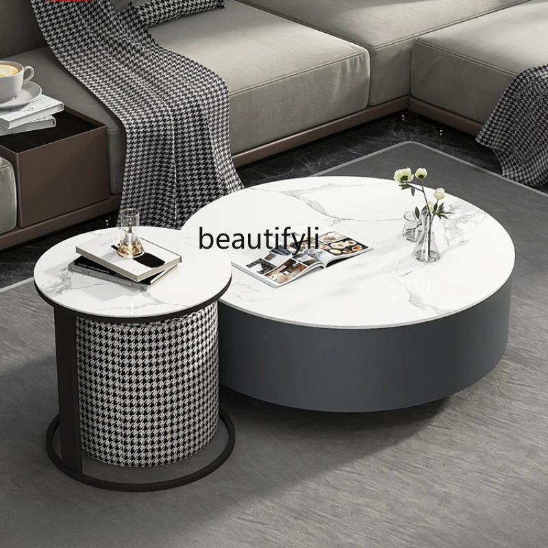 

Italian Stone Plate Size round Tea Table Household Small Luxury Nordic TV Cabinet Unit Tea Table