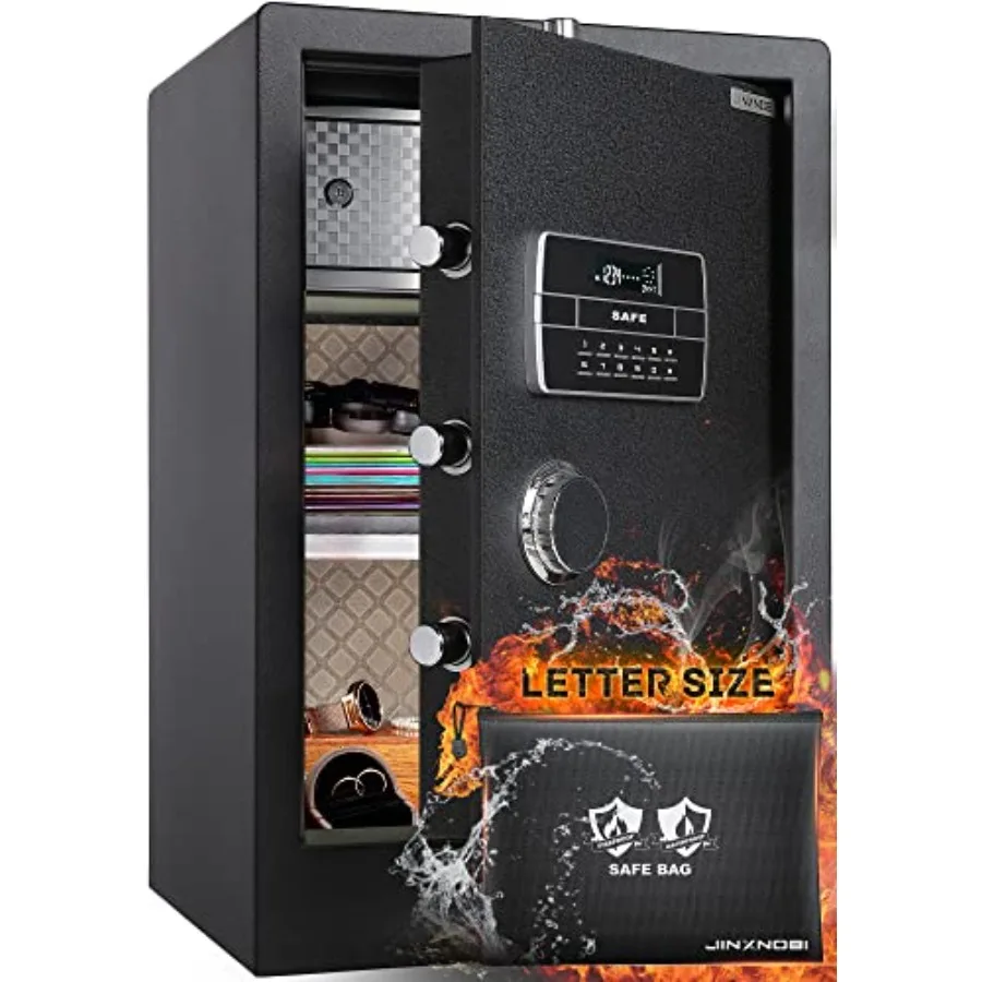 

Home office hotel use: large 4.2 cu ft safe box with fireproof waterproof bag, 27.6in vault in black steel with electronic keyp