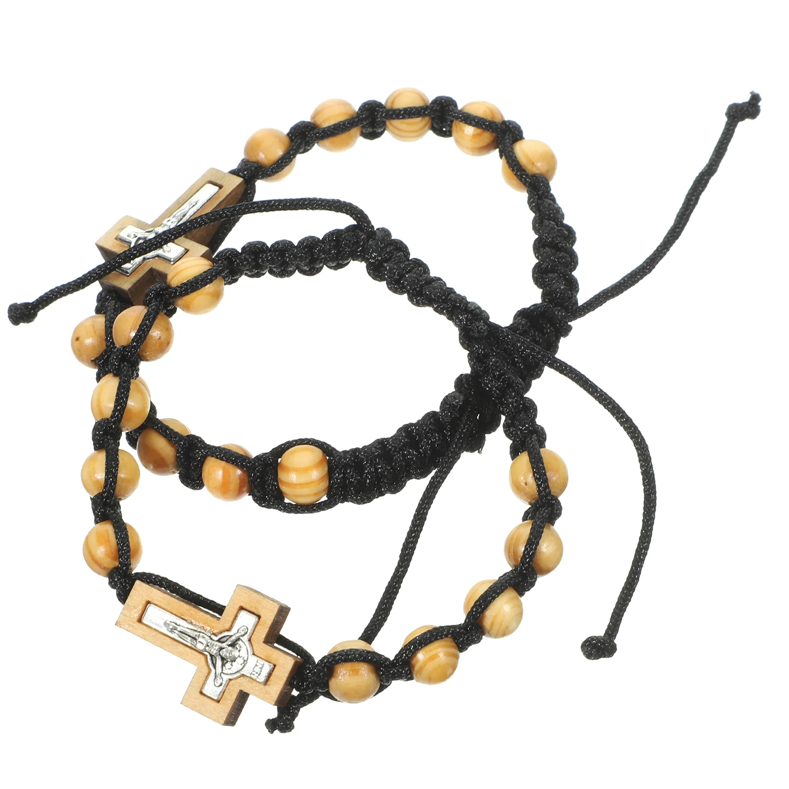 2 Pcs 망 펑크 팔찌 묵주 비즈 소나무 나무 펜던트 팔찌 남자 나무 손목 세례 선물 손님 미스