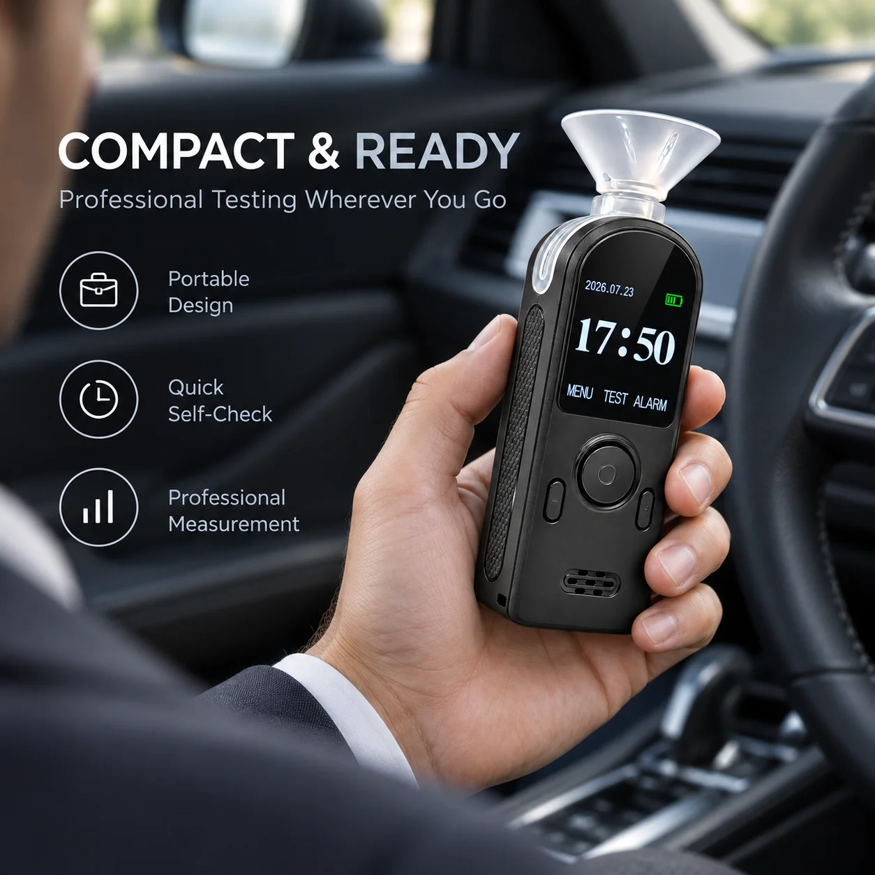High Precision Electrochemical Breathalyzer, Portable Digital Alcohol Tester with LCD, Detector for Car & Personal Safety