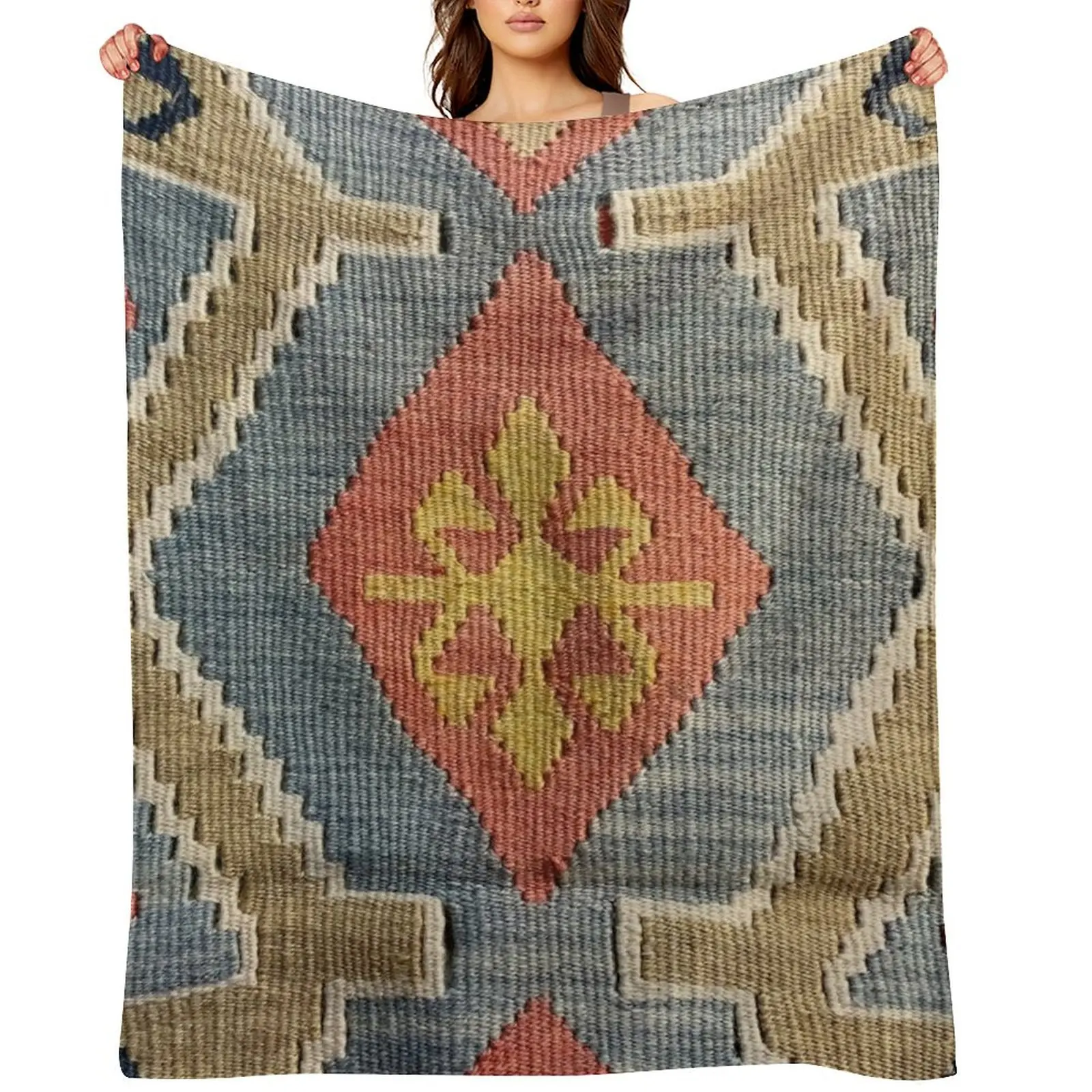

Decorative Kilim, Navaho Weave, Woven Textile Throw Blanket Decorative Sofa Flannel Weighted Blankets