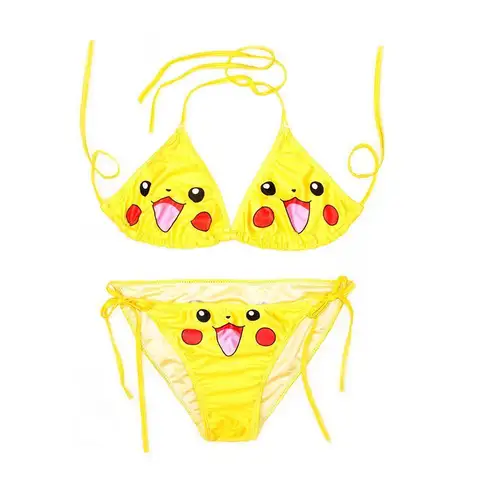 Neue Anime Peripherie Pikachu Badeanzug Drei-punkt Unterwäsche Stil frauen Sexy Cartoon Neck Sexy Bh Dreieck Bikini Set geschenk