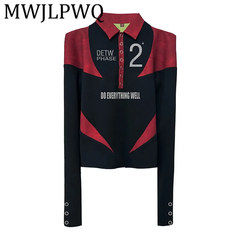 

MWJLPWQ Niche Patchwork Heavy High-End Design Button Long Sleeve Shirt For Men High Street Contrast Color Letter Tide Tops 11775