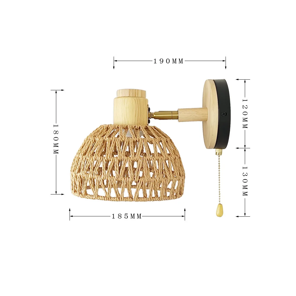 Rattan Wall Lamp Bedside Bedroom Mirror Wall Lamp Woven Wall Lamp Paper Rattan Zipper Lamp