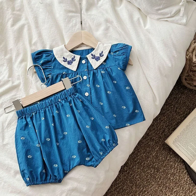 MILANCEL Baby Summer Clothes Set Lovely Peter Pan Collar Blouse and Shorts 2Pcs for Infant Girls Toddler Outfit