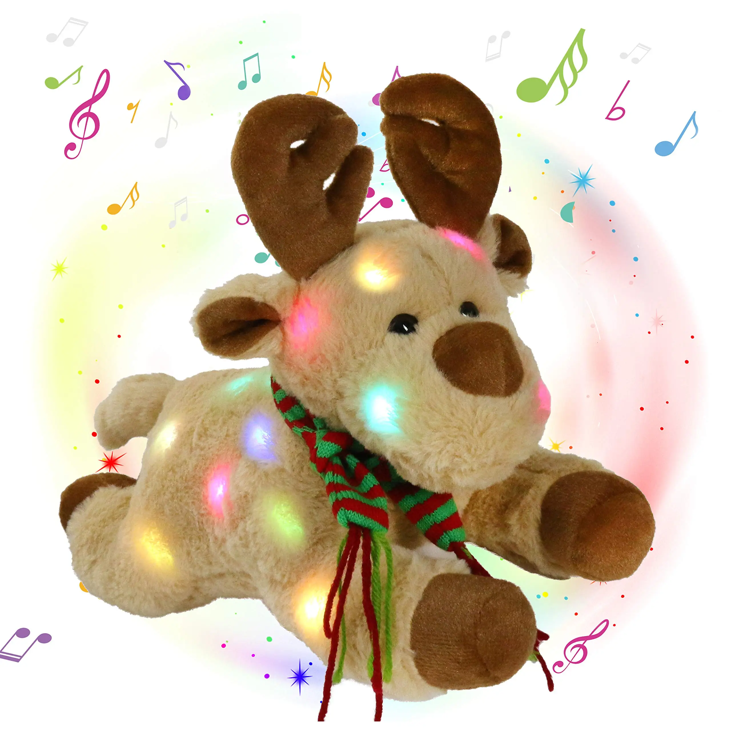 Juguetes de peluche de alce Musical para niños y niñas, almohadas suaves con luz LED, animales de peluche, bufanda de Navidad, 33cm