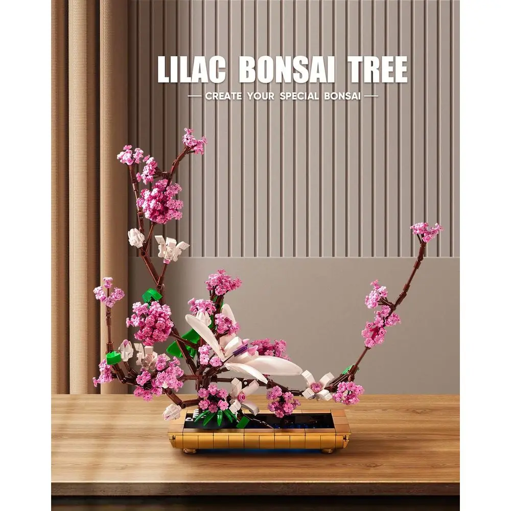 Juego de bloques de construcción de bonsái lila, modelo de ramo de flores de 974 piezas para adultos, regalo ideal para decoración del hogar o la oficina