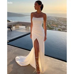 Bella Customize White Side Slit Mermaid robes de soirée Strapless Sleeveless Prom Dresses Floor-Length Trailing Wedding Dress