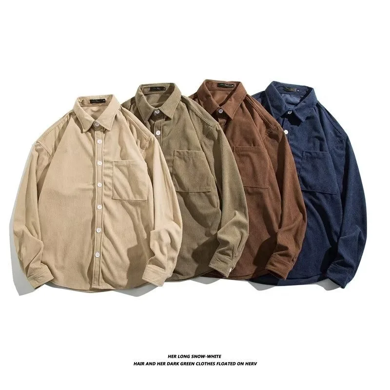 Point Dominance Spring Autumn Heavyweight Corduroy Long Sleeve Men's Casual Loose Workwear Striped Jacket Standard Fit Polyes...
