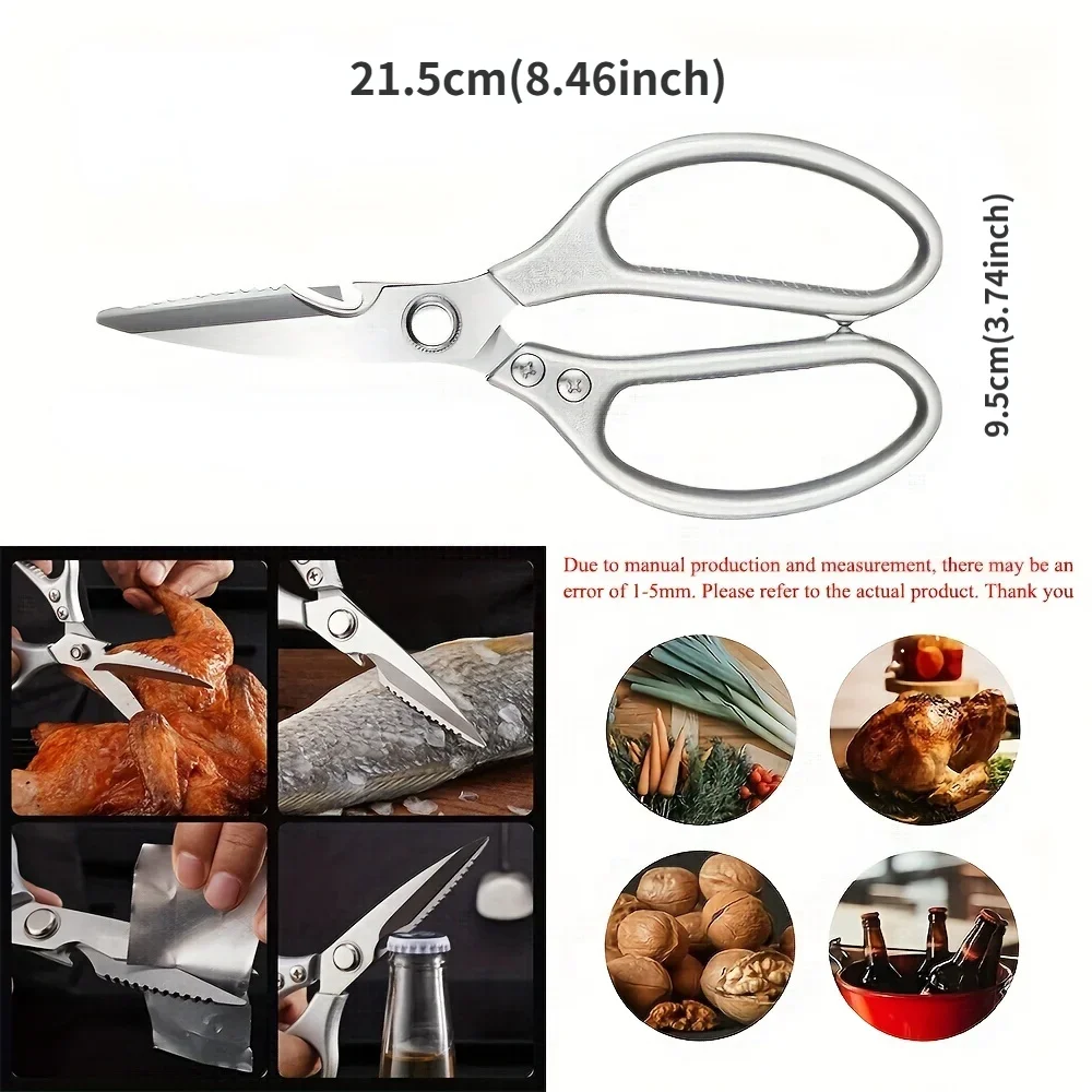 Tijeras de cocina multiusos de acero inoxidable, tijeras para aves de corral de alta resistencia con agarre cómodo de aleación de aluminio para pre alimentos, 1 ud.