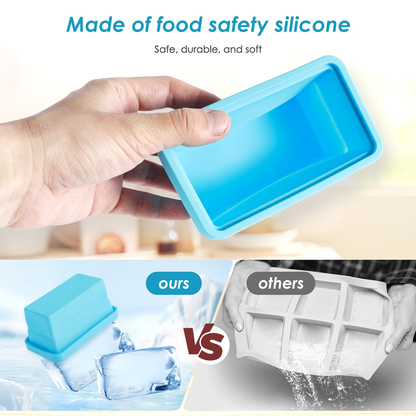 2Pcs Silicone Freezer Tray Food Grade Freezer Molds  with Lid Soup Freezer Mold Multipurpose Ice Cube Tray for Soup Broth Sauces