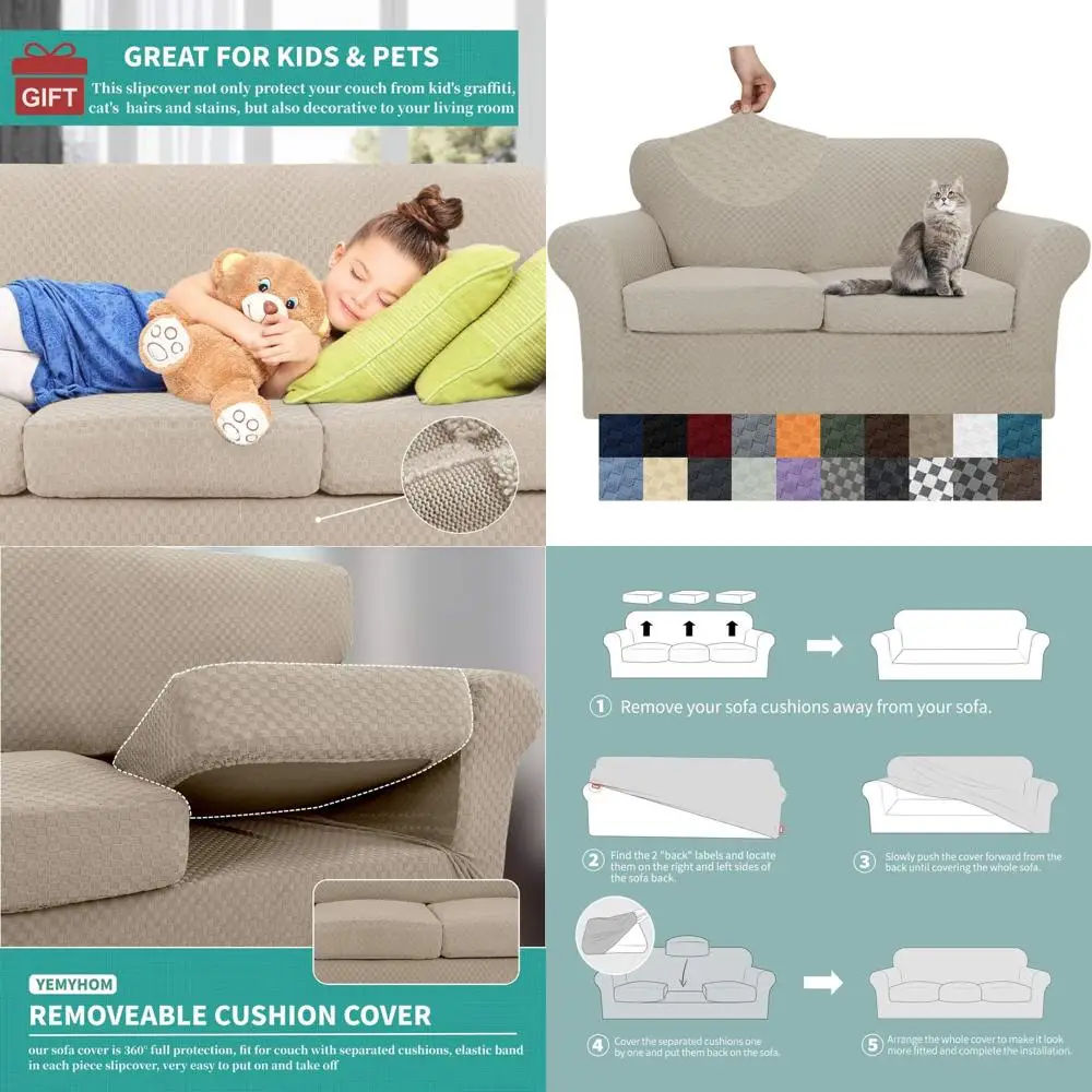 

Pet-Friendly Stretchy Sofa Slipcover for 2-Cushion Couch, 55-69, Khaki