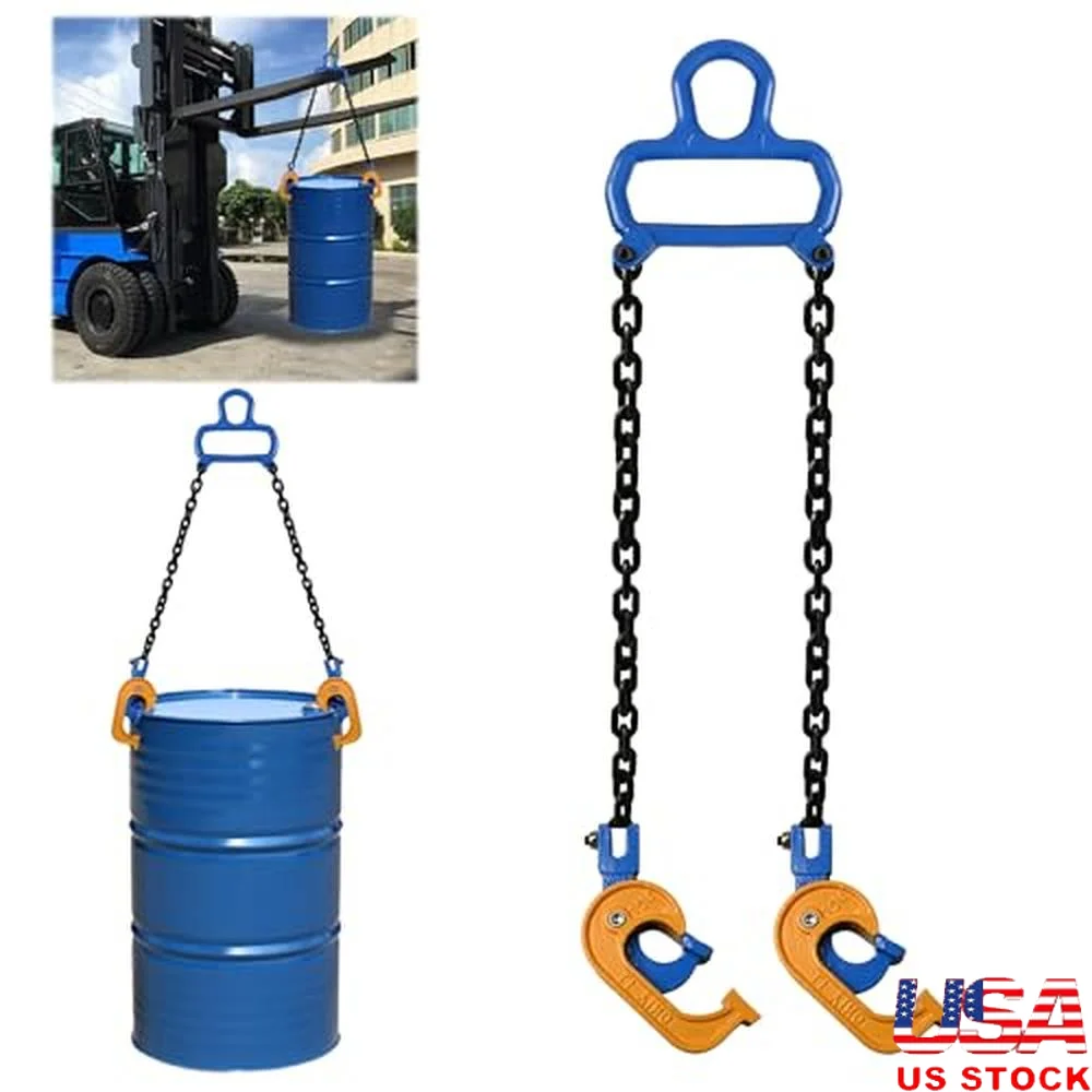 Chain Drum Lifter Clamp Barrel Lift Hoist 2204lbs High Strength Steel Clamp Forklift Crane G80 55 Gallon Heavy Duty Rust