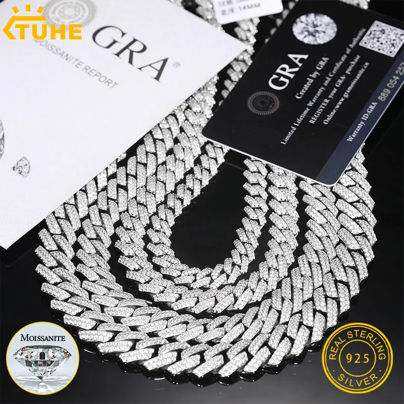 TUHE Unisex Hip Hop High Quality VVS1 Moissanite Thick Cuban Chain Necklace 925 Silver For Men Hip Hop Jewelry