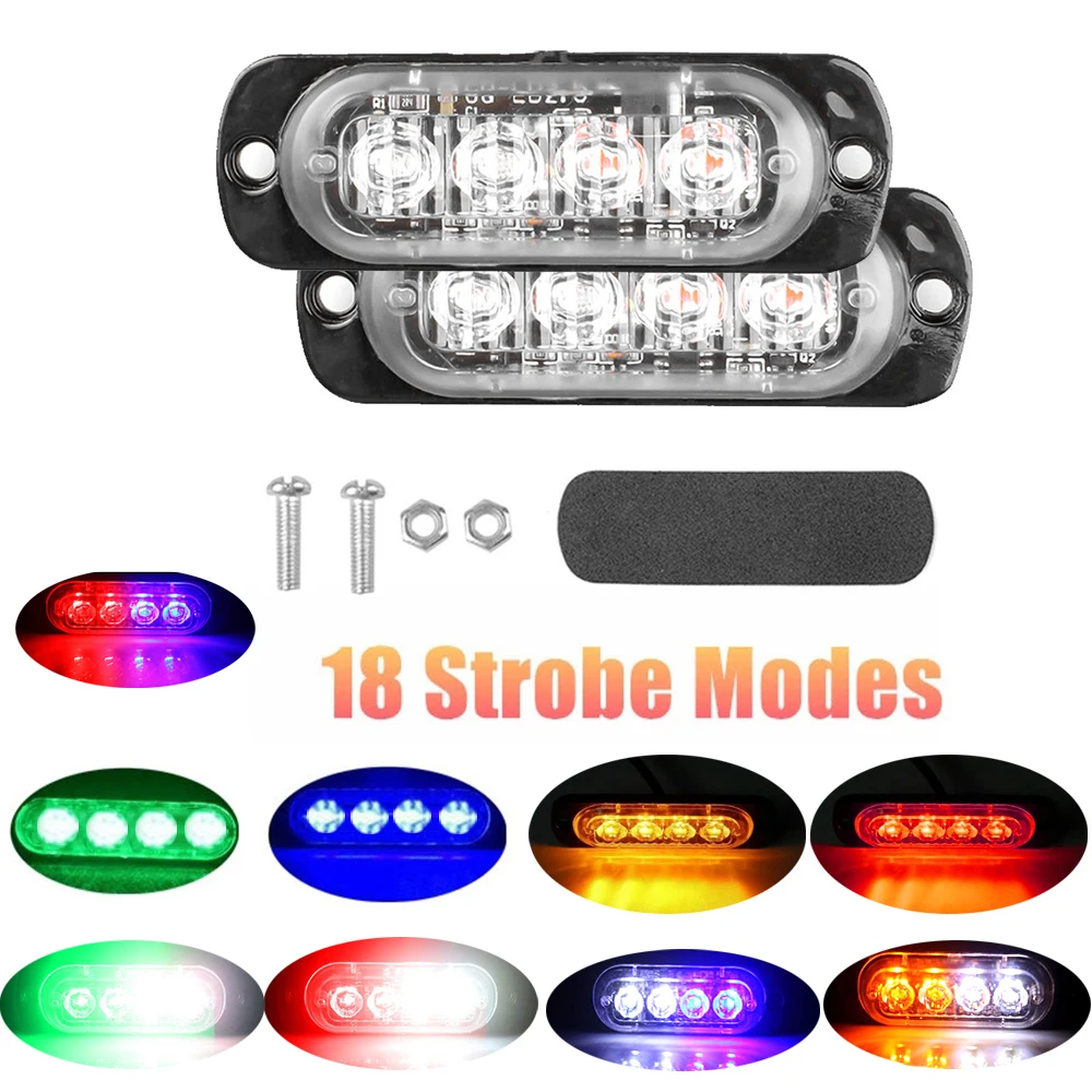 1/2Pcs 4LED Car Warning Light Grill Breakdown Emergency Light UltraThin LED Flashing Police Light Trailer Rear Side Lamp for Car