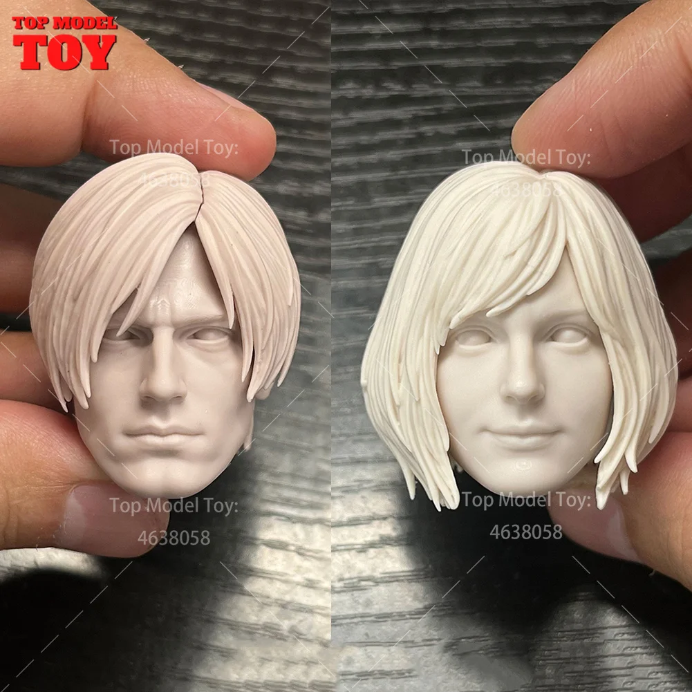 Unpainted 1/6 Scale Leon Kennedy Ashley Head Sculpt PVC Carving Model Fit 12'' Male Female Soldier Action Figure Body Dolls