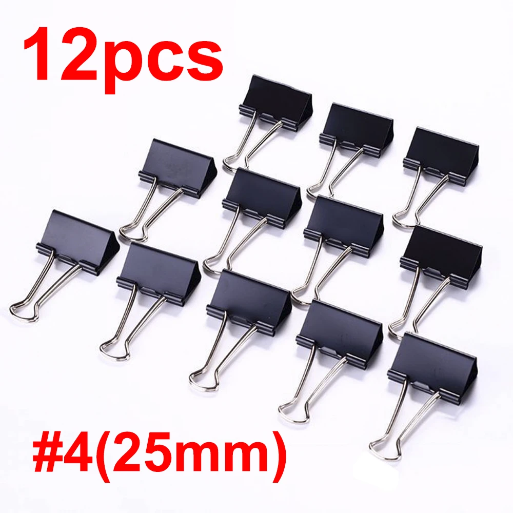 Premium Quality 25mm Metal Paper Clip Foldback Metal Binder Clips Black Grip Clamps Paper Document Office School Stationery 12pc