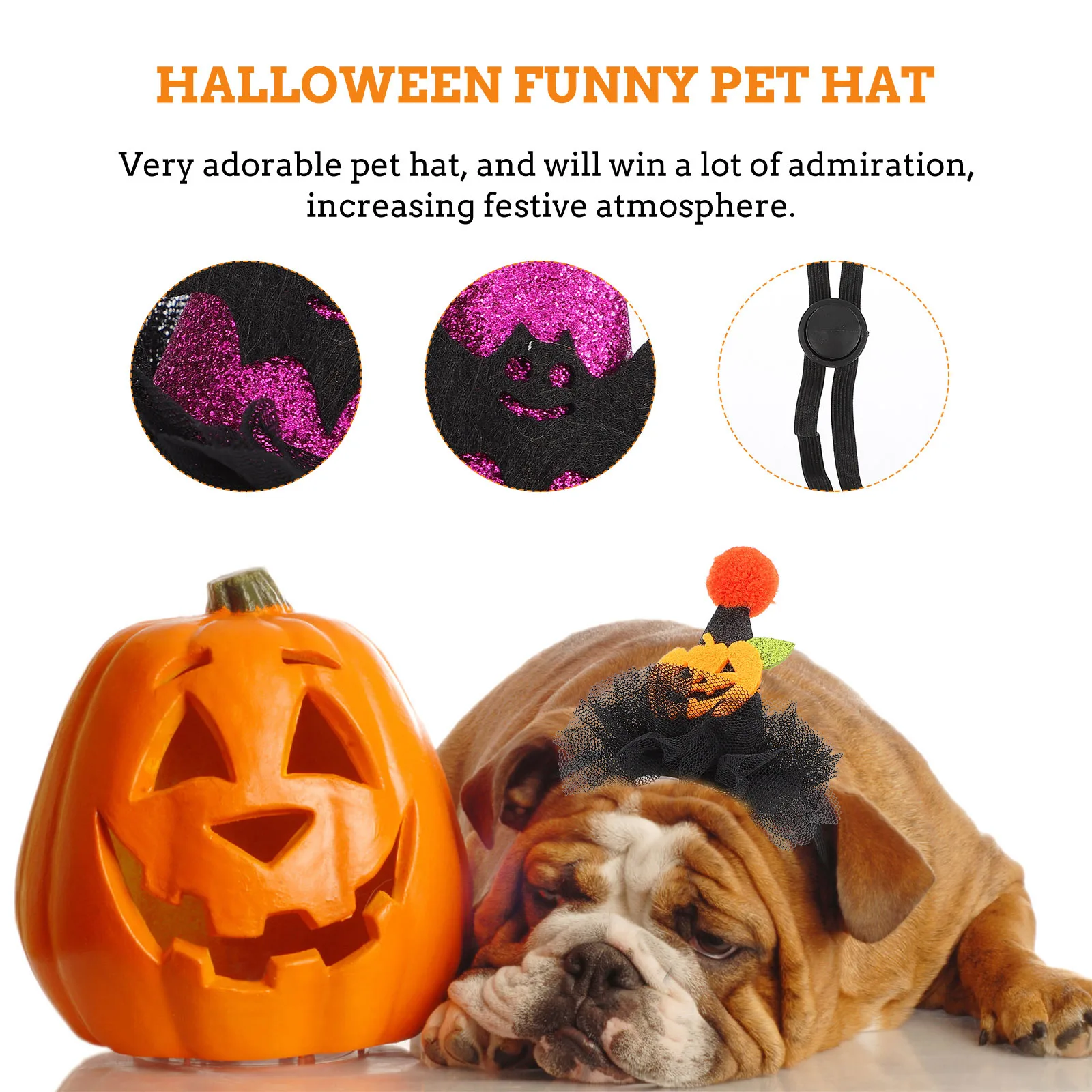 

2Pcs Bat Pet Hat Pumpkin Headdress Halloween Costume Cat Head Decoration Stable Easy to Use Halloween Pet Headdress