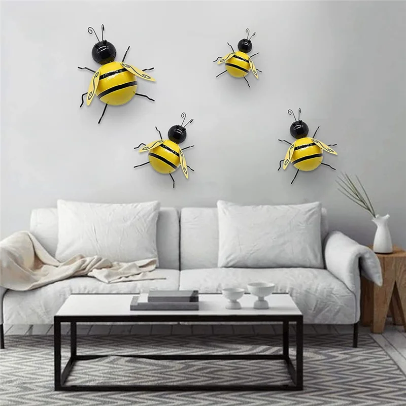 -ABJZ Metall-Bienen-Wanddekoration, 3D-Hummel, Wandkunst, Dekoration, Biene, Wandkunst, Skulptur zum Aufhängen, 4 Stück