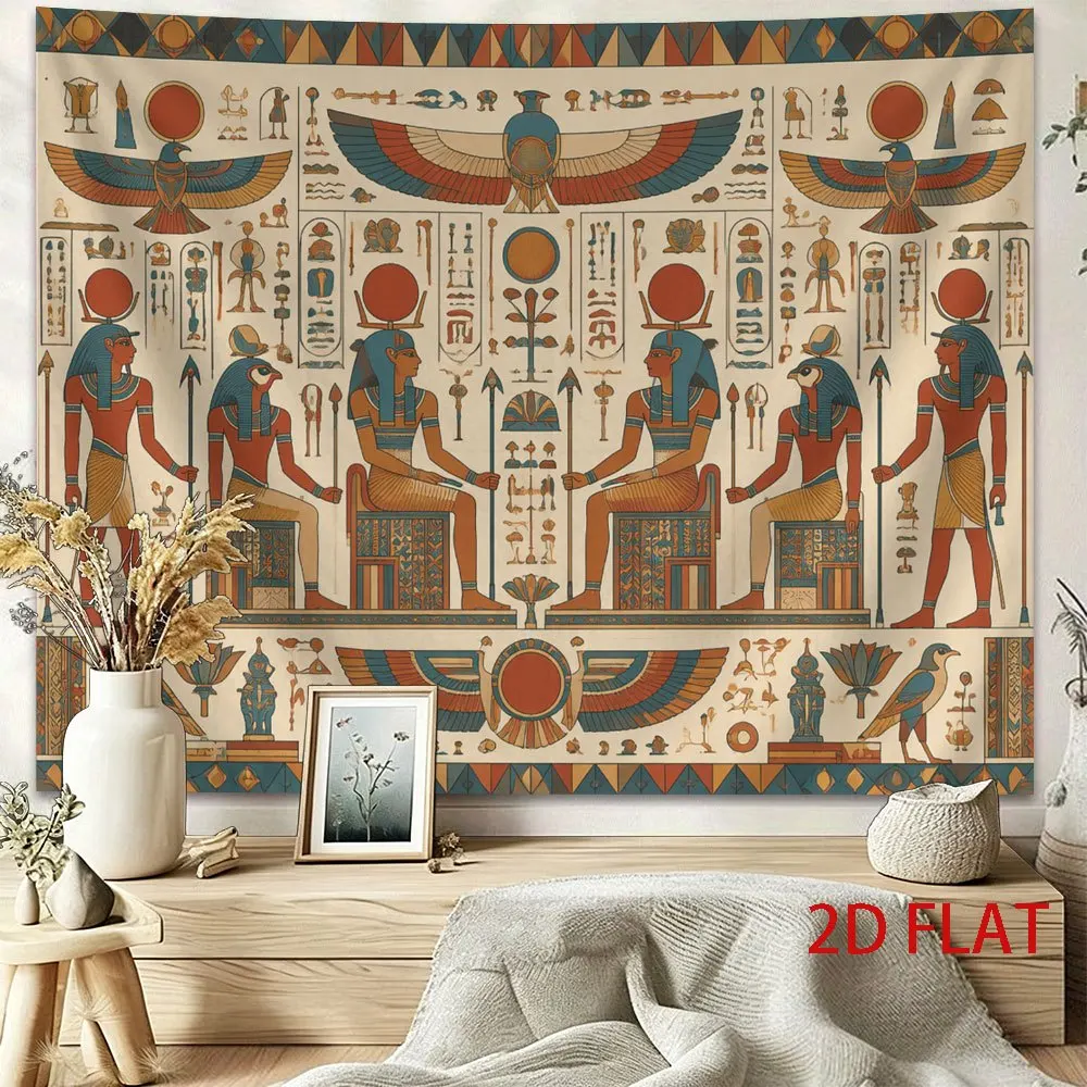 Ancient Egyptian Hieroglyph Tapestry Wall Hanging, Pharaoh Bird God Vintage Mural Art for Bedroom Living Room Home Wall Decor