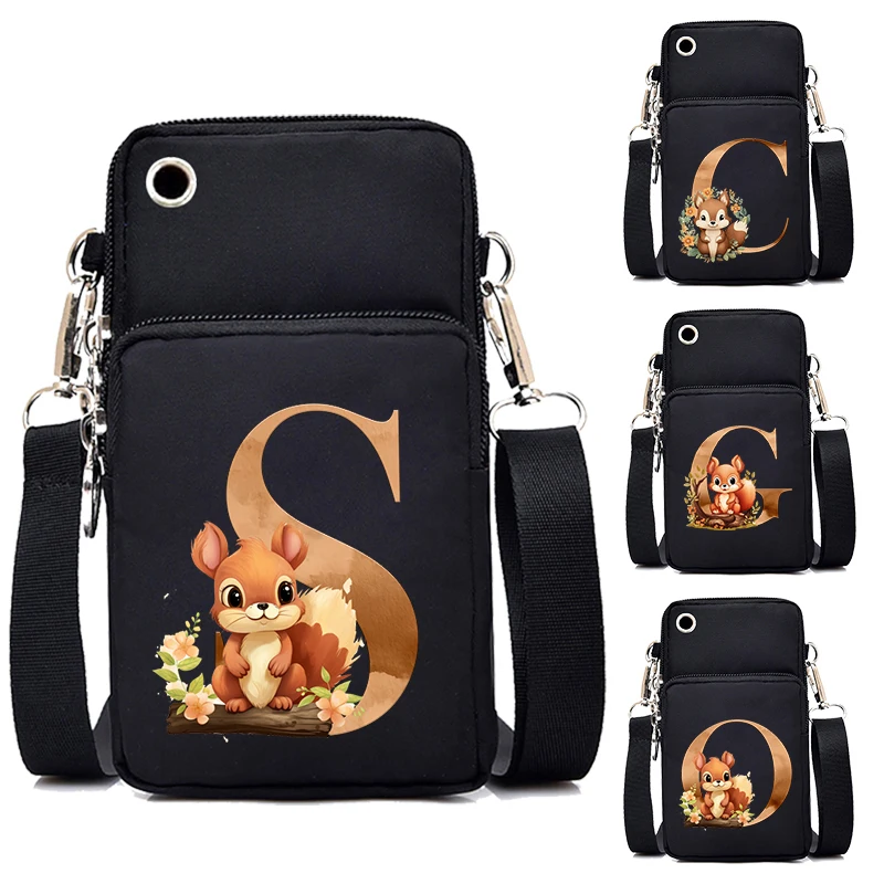 Fashion Mobile Phone Bag Cute Squirrel Alphabet Women Mini Shoulder Bag Hip Hop Fashion Graphic Black Bag Small Crossbody Bags