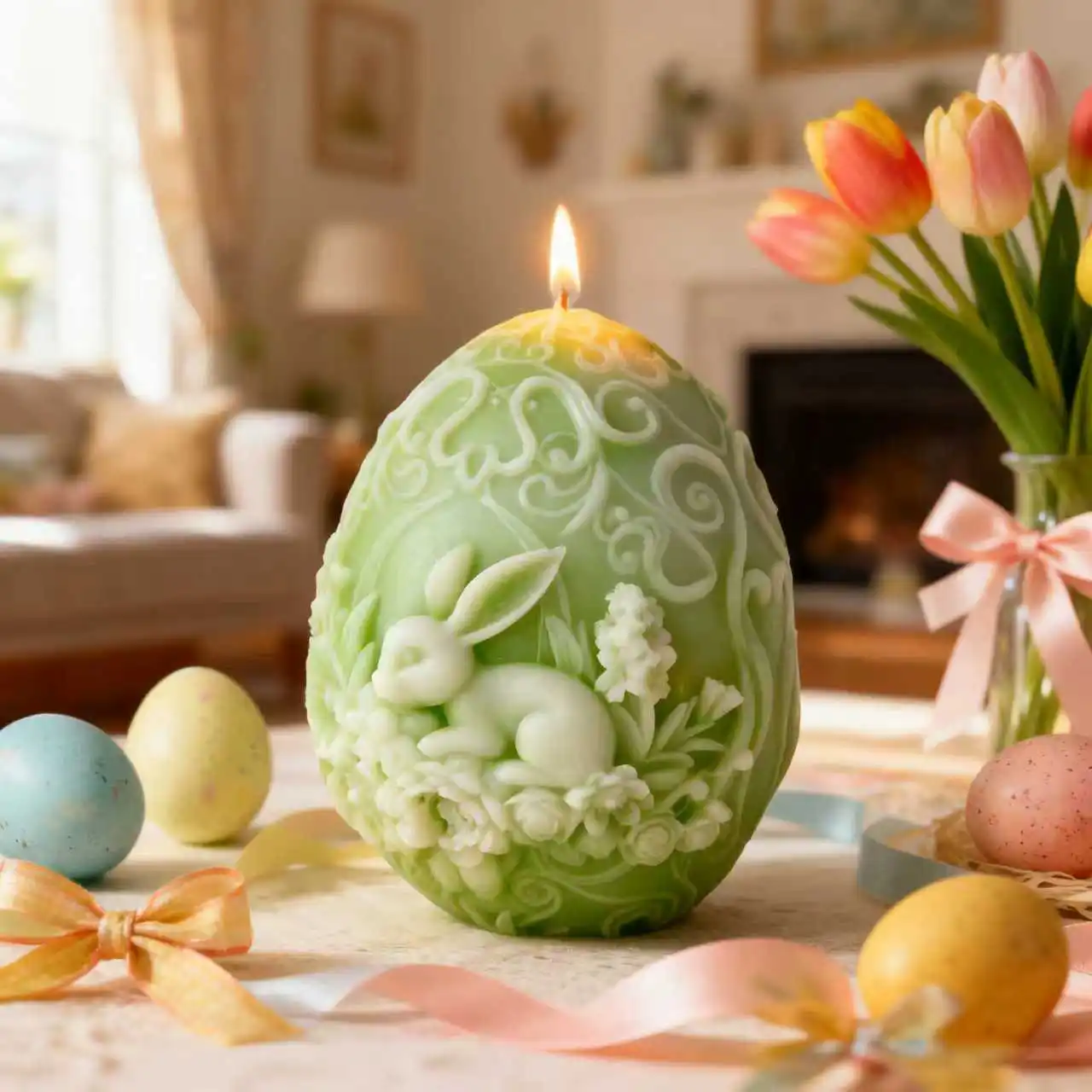 

Easter Bunny Egg Silicone Mold Floral Rabbit Egg Aromatherapy Candle Resin Plaster Mould for Spring Easter Home Decor Party Gift