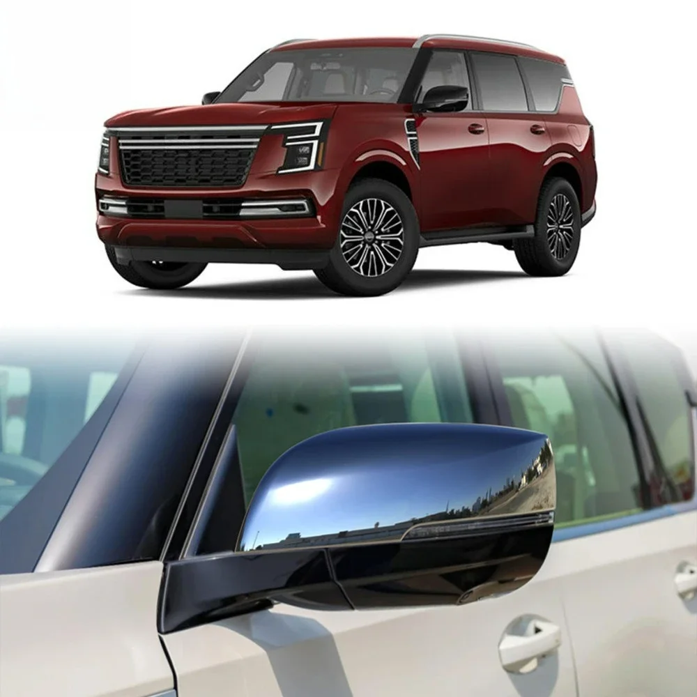 For Nissan Armada Y63 2025 2026 ABS Black Car Rearview Side Mirror Cover Wing Cap Exterior Door Housing Shell Trim accessories