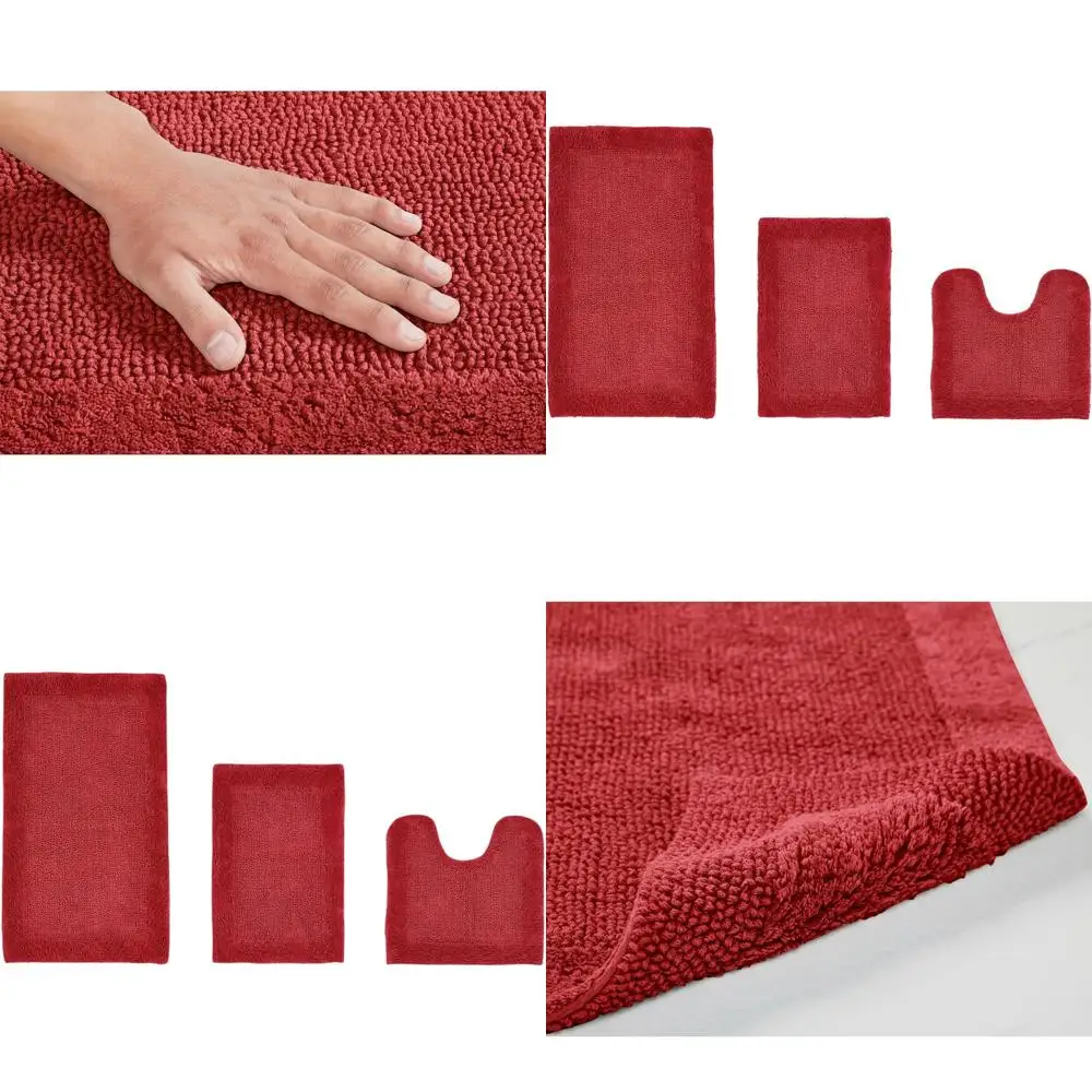 

Комплект из 3 хлопковых ковриков для ванной - моющиеся, двусторонние, комфортные, быстросохнущие, впитывающие коврики с розовыми краями